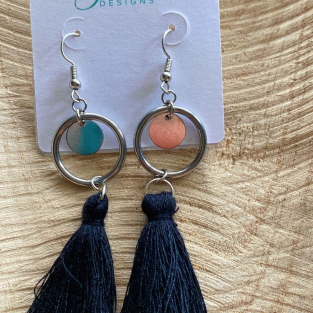 Silver and Black Boho Tassel Earrings